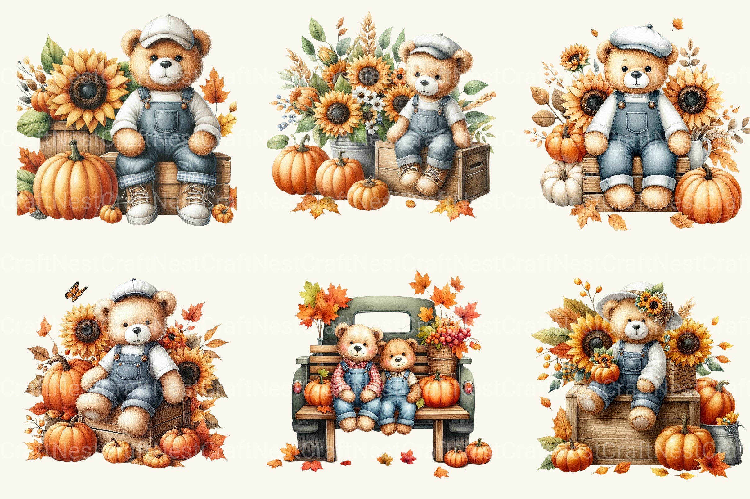 Bear Autumn Clipart Bundle - CraftNest - Digital Crafting and Art