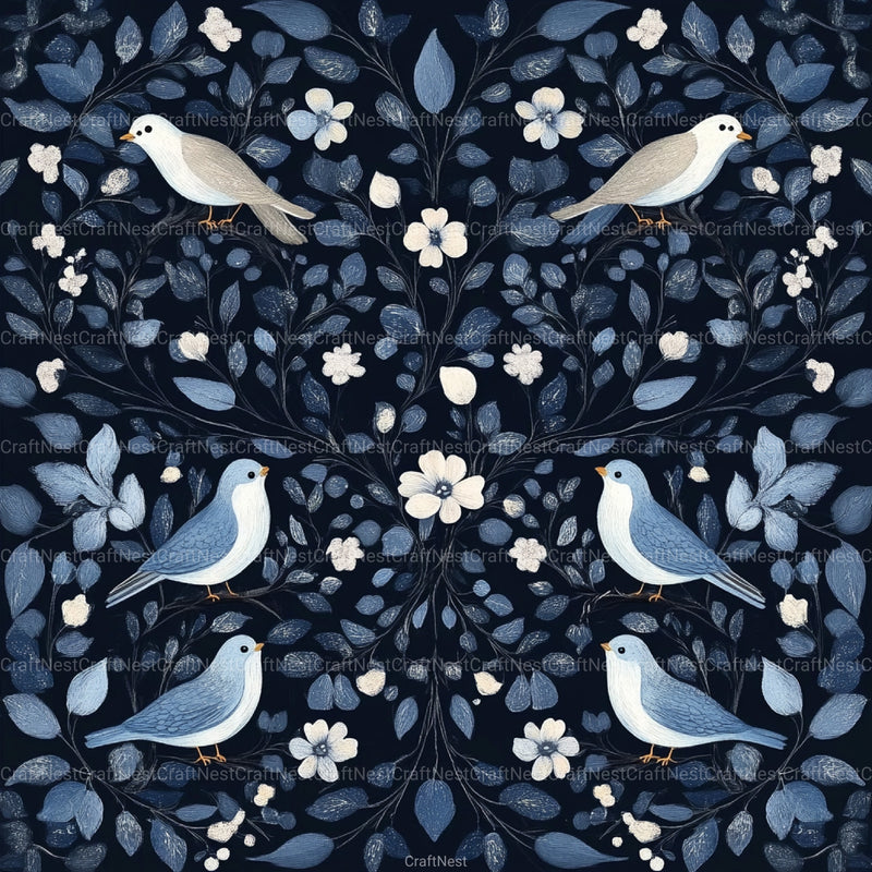 Blue Birds & Flowers Chinoiserie Pattern Clipart Bundle - CraftNest - Digital Crafting and Art