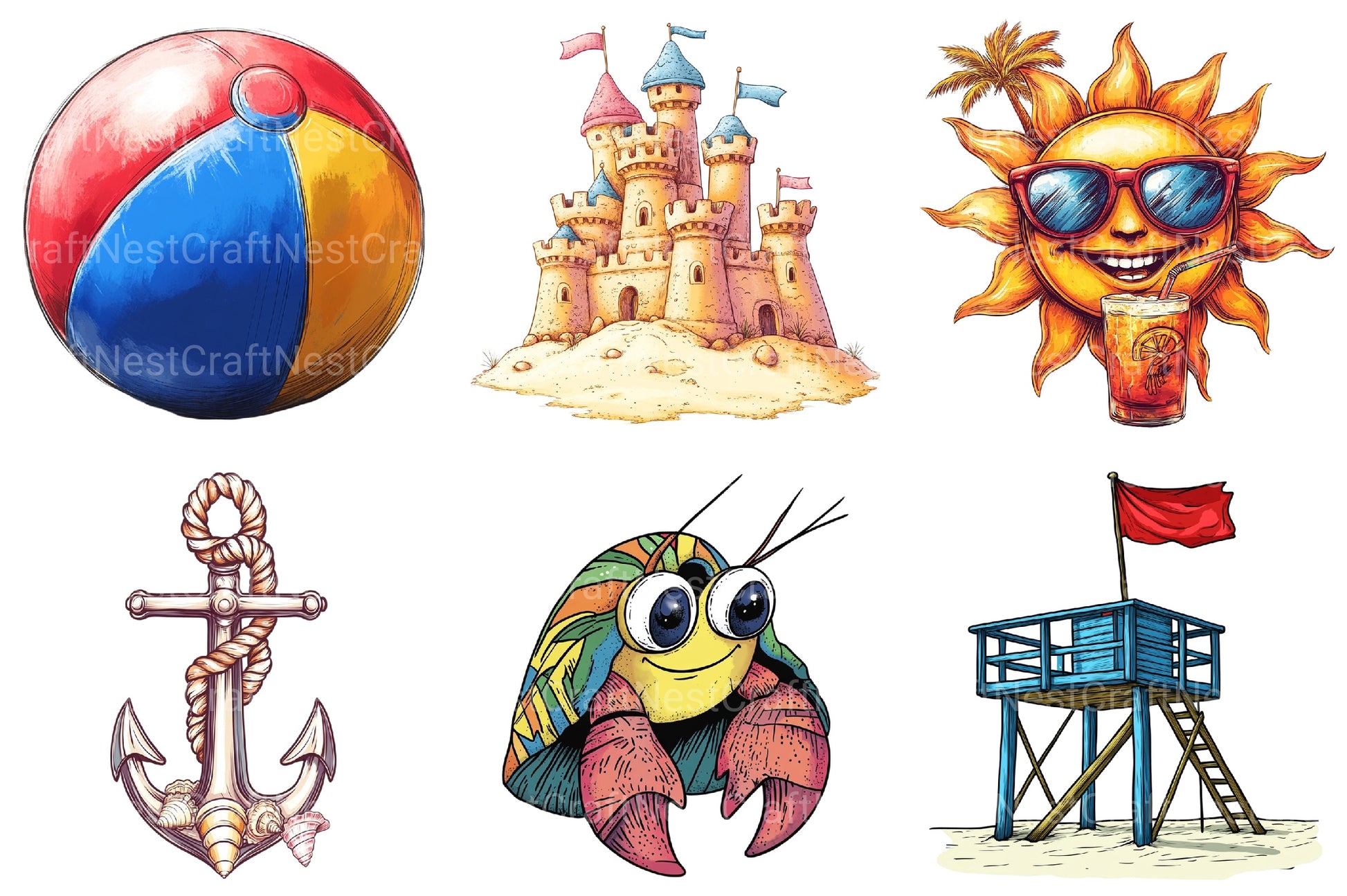 Cute Summer Beach Clipart Bundle - CraftNest - Digital Crafting and Art