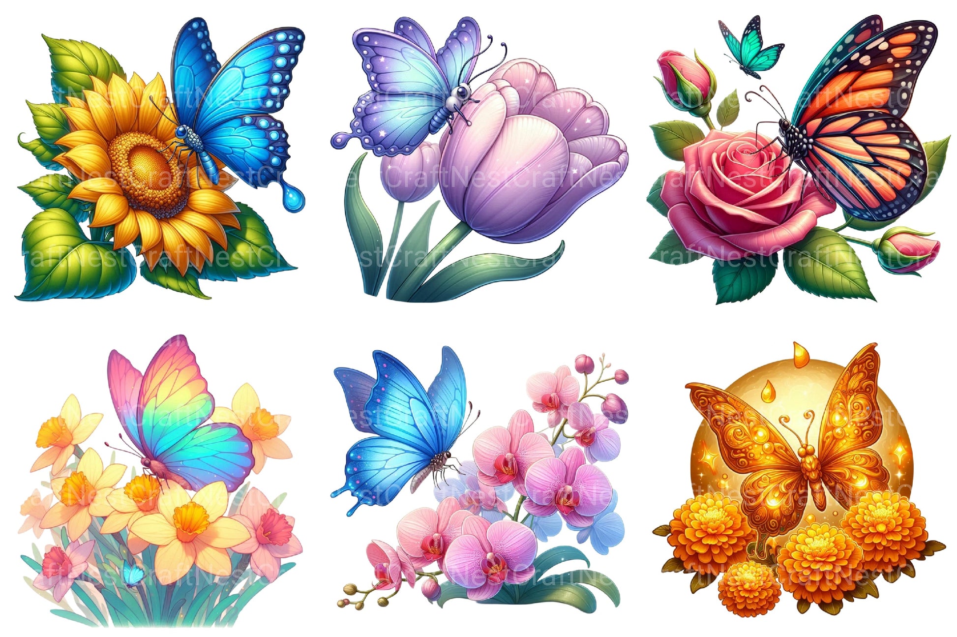 Butterfly Flowers Sublimation Clipart Bundle - CraftNest - Digital Crafting and Art