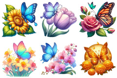 Butterfly Flowers Sublimation Clipart Bundle - CraftNest - Digital Crafting and Art