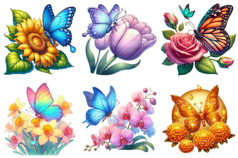 Butterfly Flowers Sublimation Clipart Bundle - CraftNest - Digital Crafting and Art