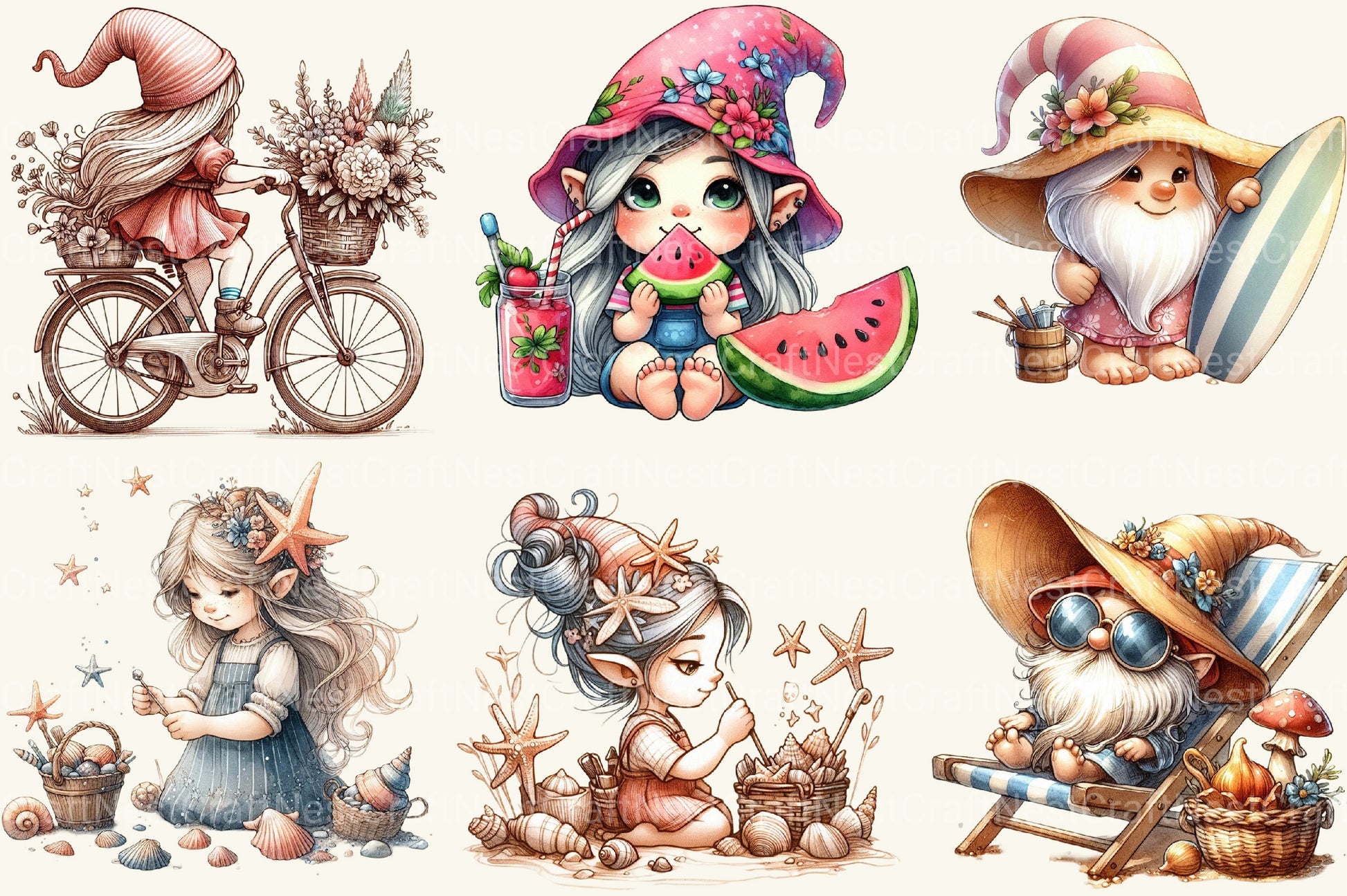 Beach Girl Gnomes Clipart Bundle 3 - CraftNest - Digital Crafting and Art