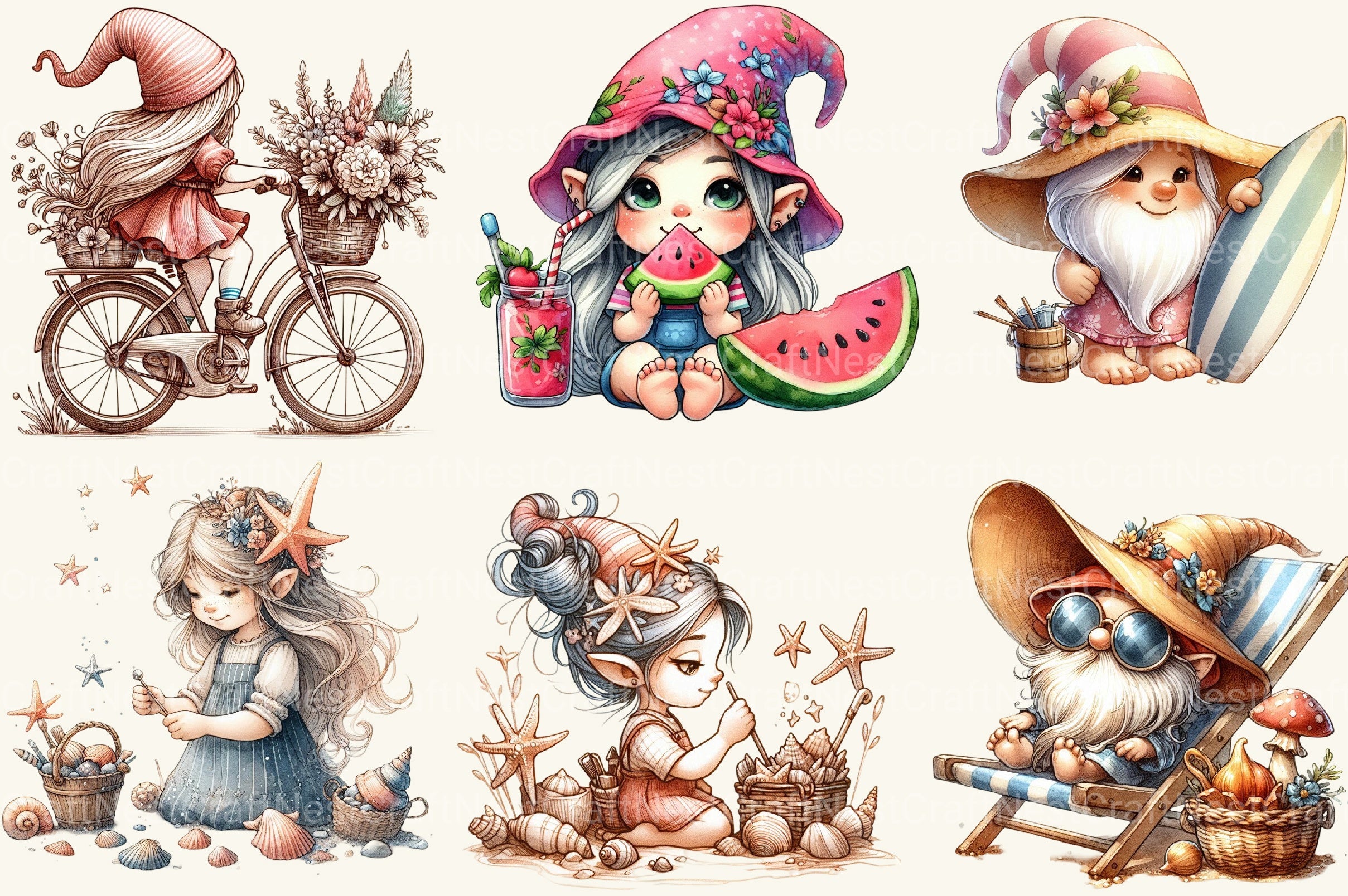 Beach Girl Gnomes Clipart Bundle 3 - CraftNest - Digital Crafting and Art