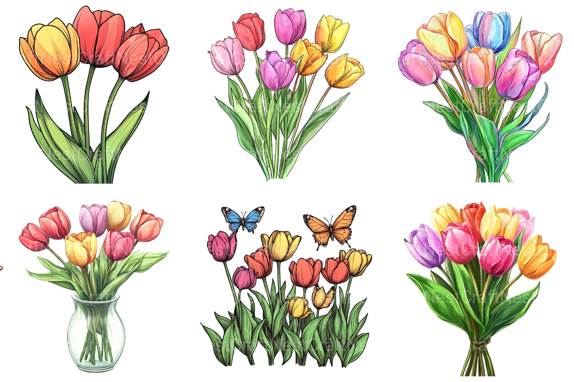 Welcome Spring Tulips Clipart Bundle - CraftNest - Digital Crafting and Art