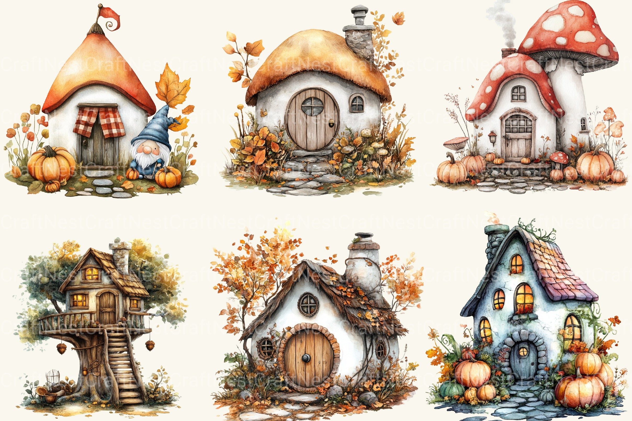 Whimsical Autumn House Clipart Bundle - CraftNest - Digital Crafting and Art