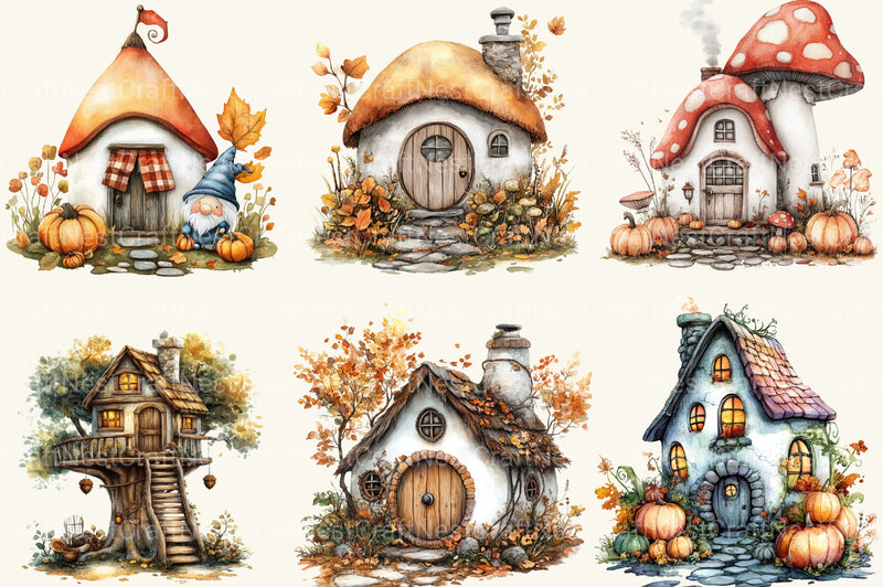 Whimsical Autumn House Clipart Bundle - CraftNest - Digital Crafting and Art