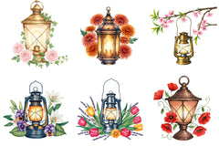 Vintage Lantern With Flowers Clipart Bundle - CraftNest - Digital Crafting and Art