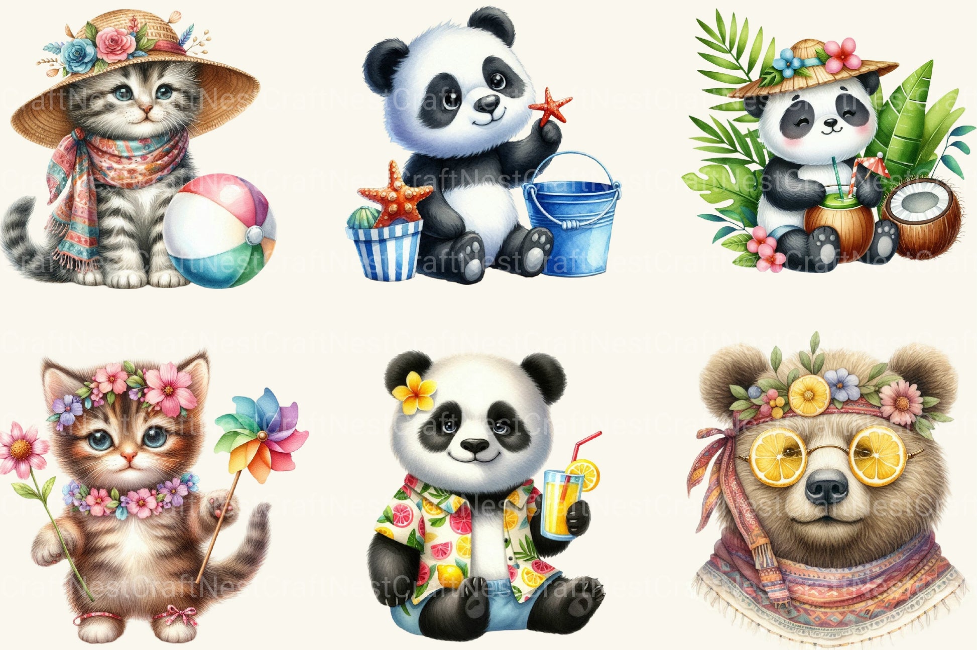 Cute Summer Animals Clipart Bundle 2 - CraftNest - Digital Crafting and Art