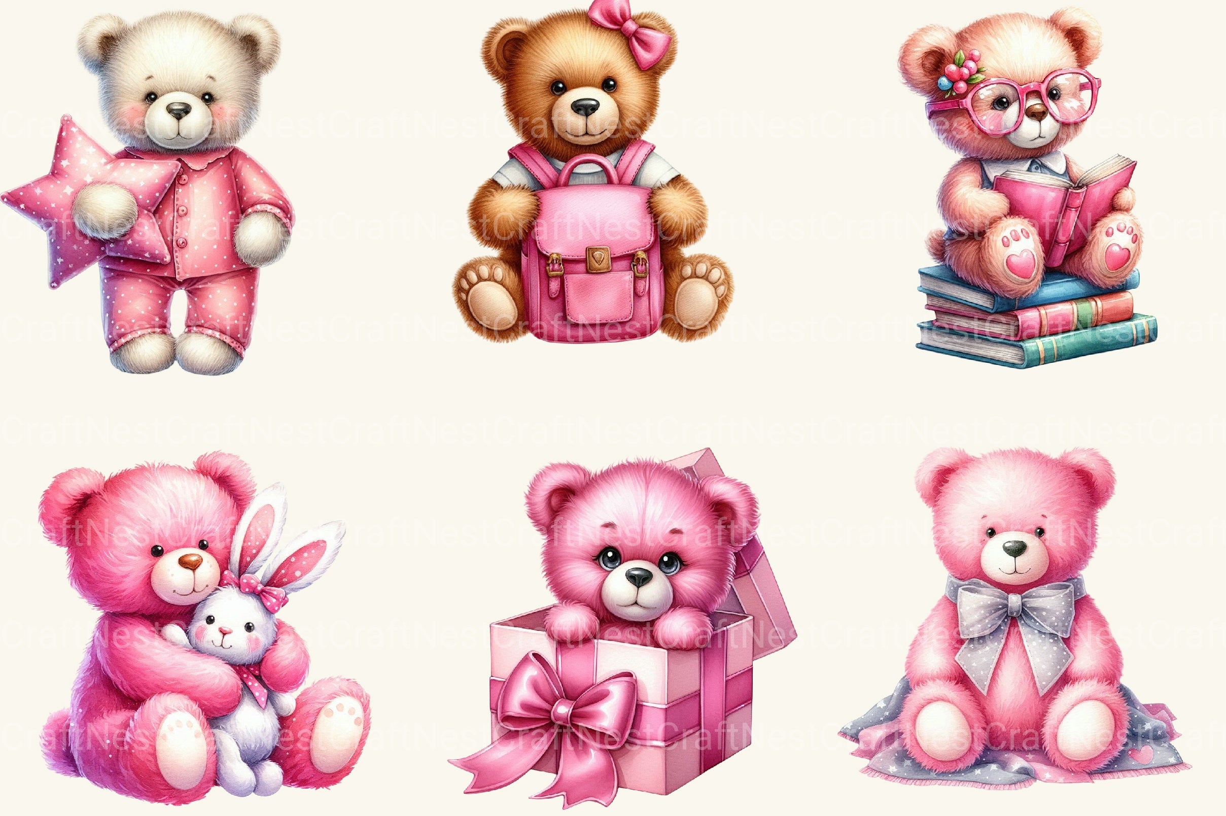 Pink Cute Blush Teddy Bear Clipart Bundle 2 - CraftNest - Digital Crafting and Art