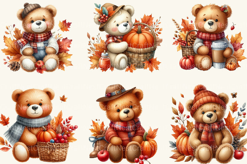 Autumn Teddy Bear Clipart Bundle - CraftNest - Digital Crafting and Art