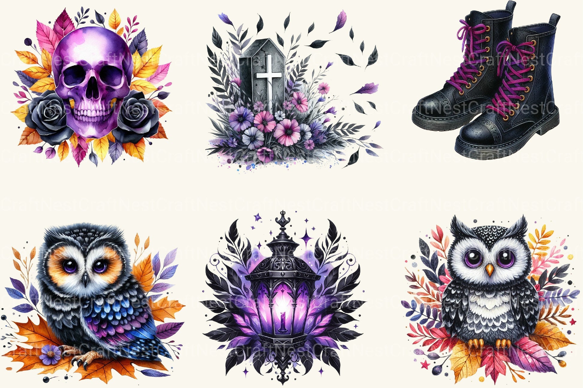 Black & Purple Gothic Autumn Clipart Bundle - CraftNest - Digital Crafting and Art