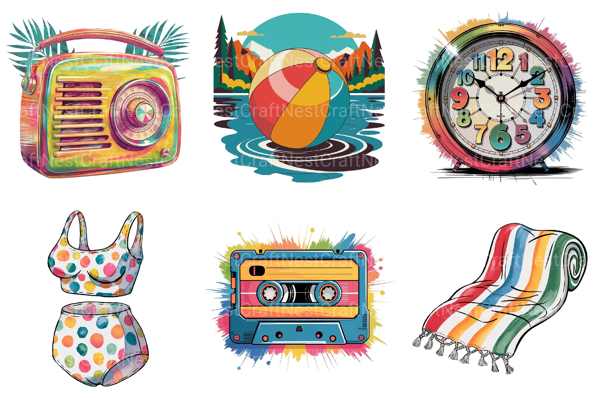 Retro Summer Clipart Bundle - CraftNest - Digital Crafting and Art