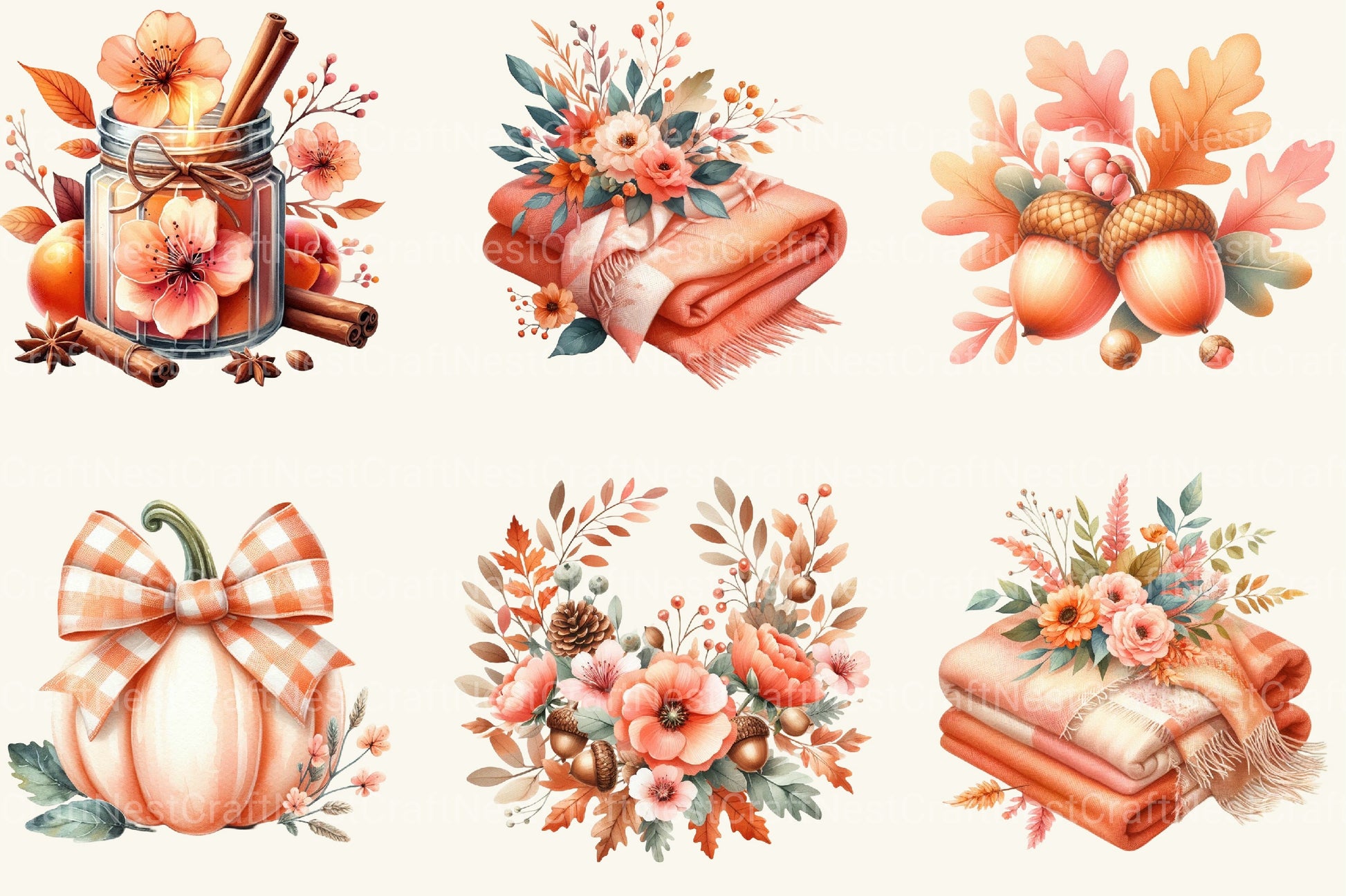 Peach Colored Autumn Clipart Bundle 2 - CraftNest - Digital Crafting and Art