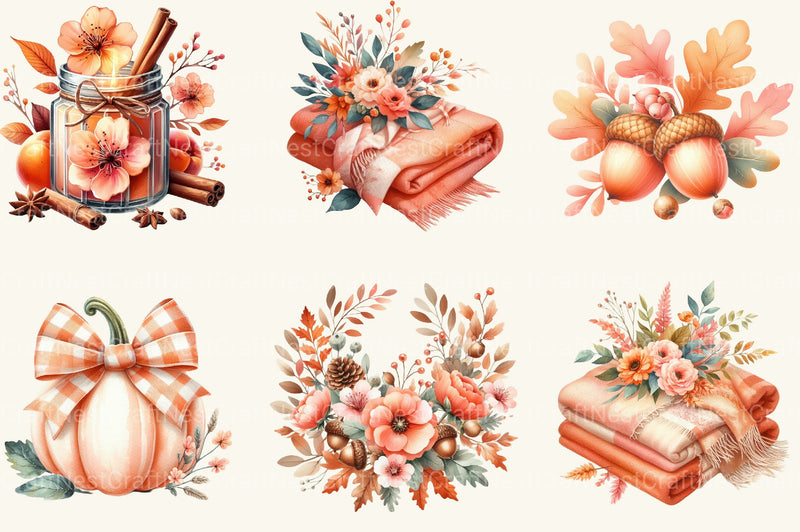 Peach Colored Autumn Clipart Bundle 2 - CraftNest - Digital Crafting and Art