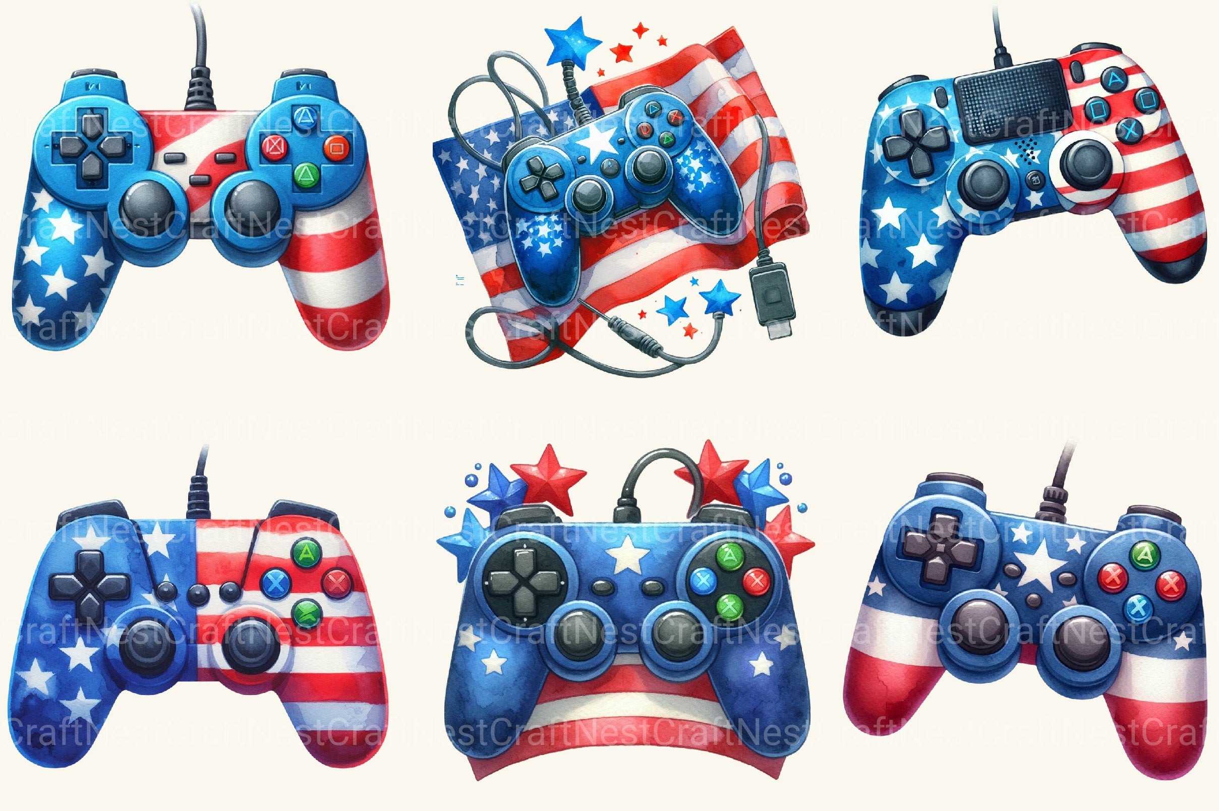 Game Pad Controller 4th Of July Clipart Bundle - CraftNest - Digital Crafting and Art