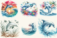 Tropical Dolphins Clipart Bundle - CraftNest - Digital Crafting and Art