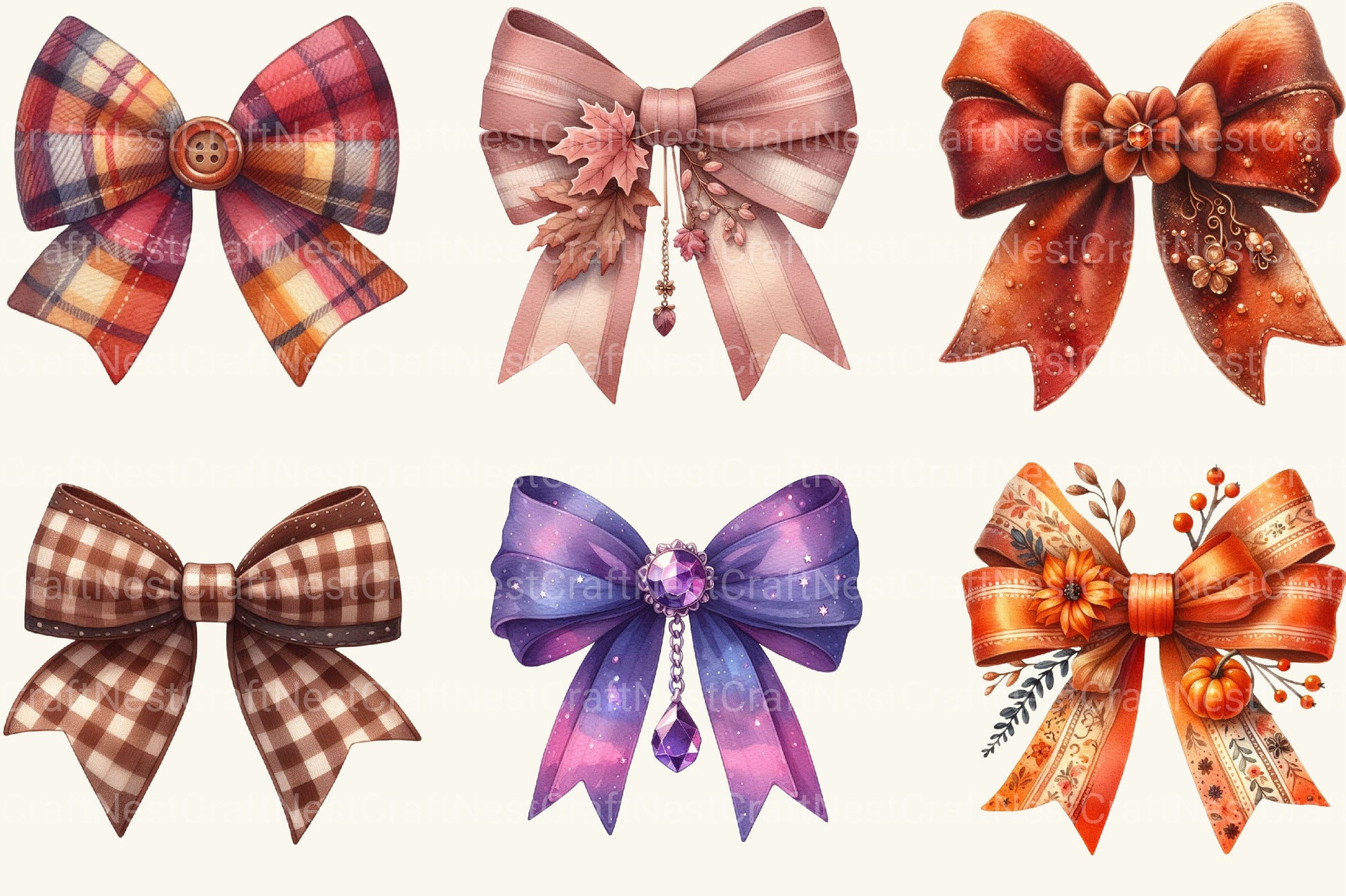 Autumn Coquette Bows Clipart Bundle 2 - CraftNest - Digital Crafting and Art