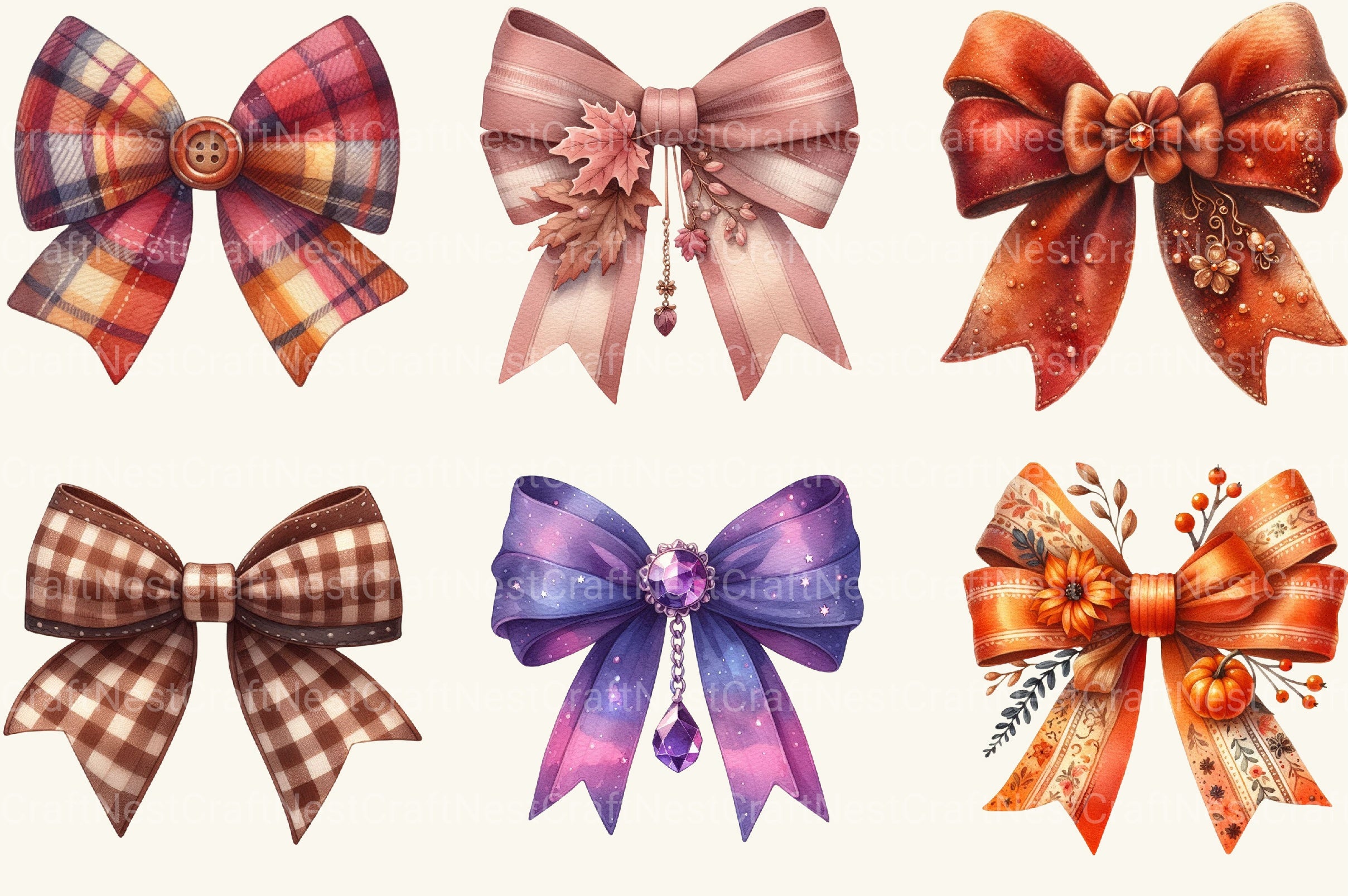 Autumn Coquette Bows Clipart Bundle 2 - CraftNest - Digital Crafting and Art