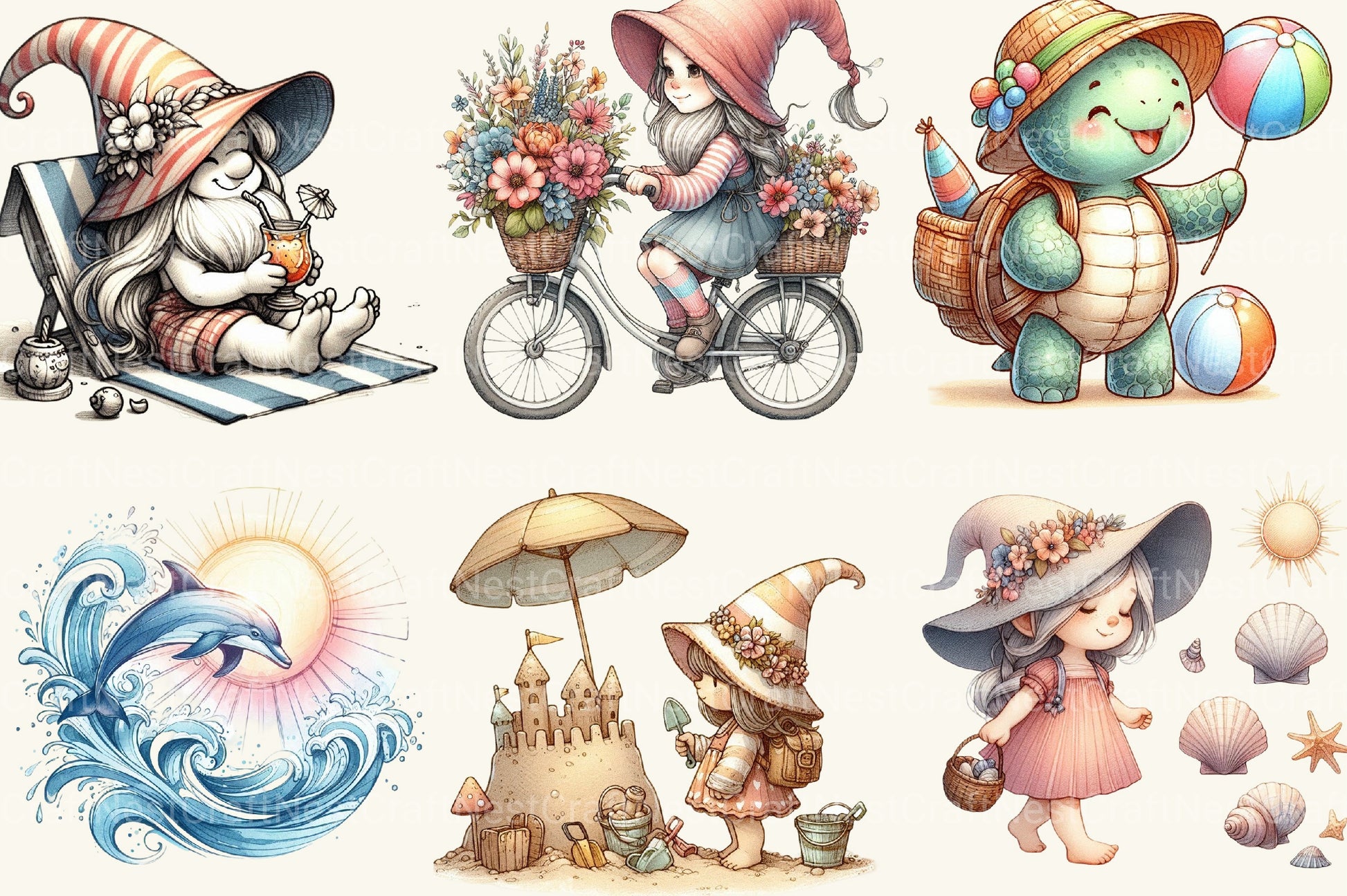 Beach Girl Gnomes Clipart Bundle 3 - CraftNest - Digital Crafting and Art