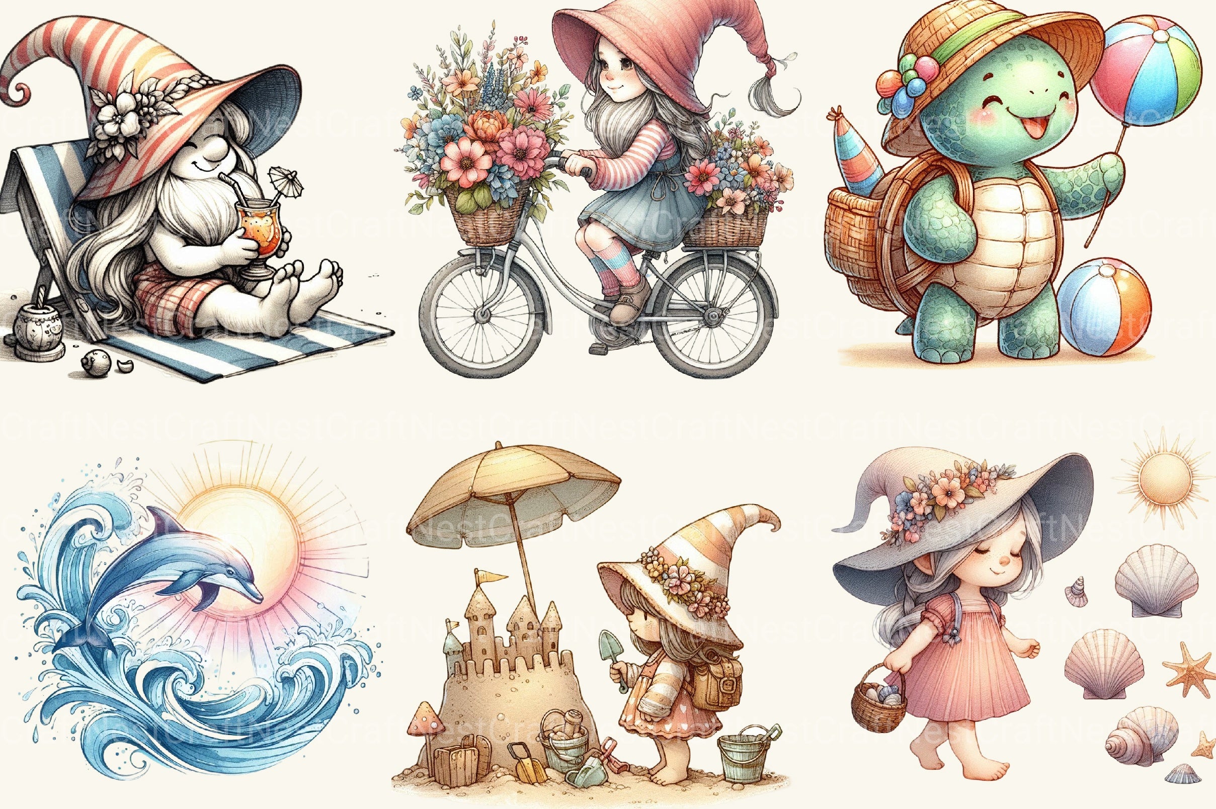 Beach Girl Gnomes Clipart Bundle 3 - CraftNest - Digital Crafting and Art