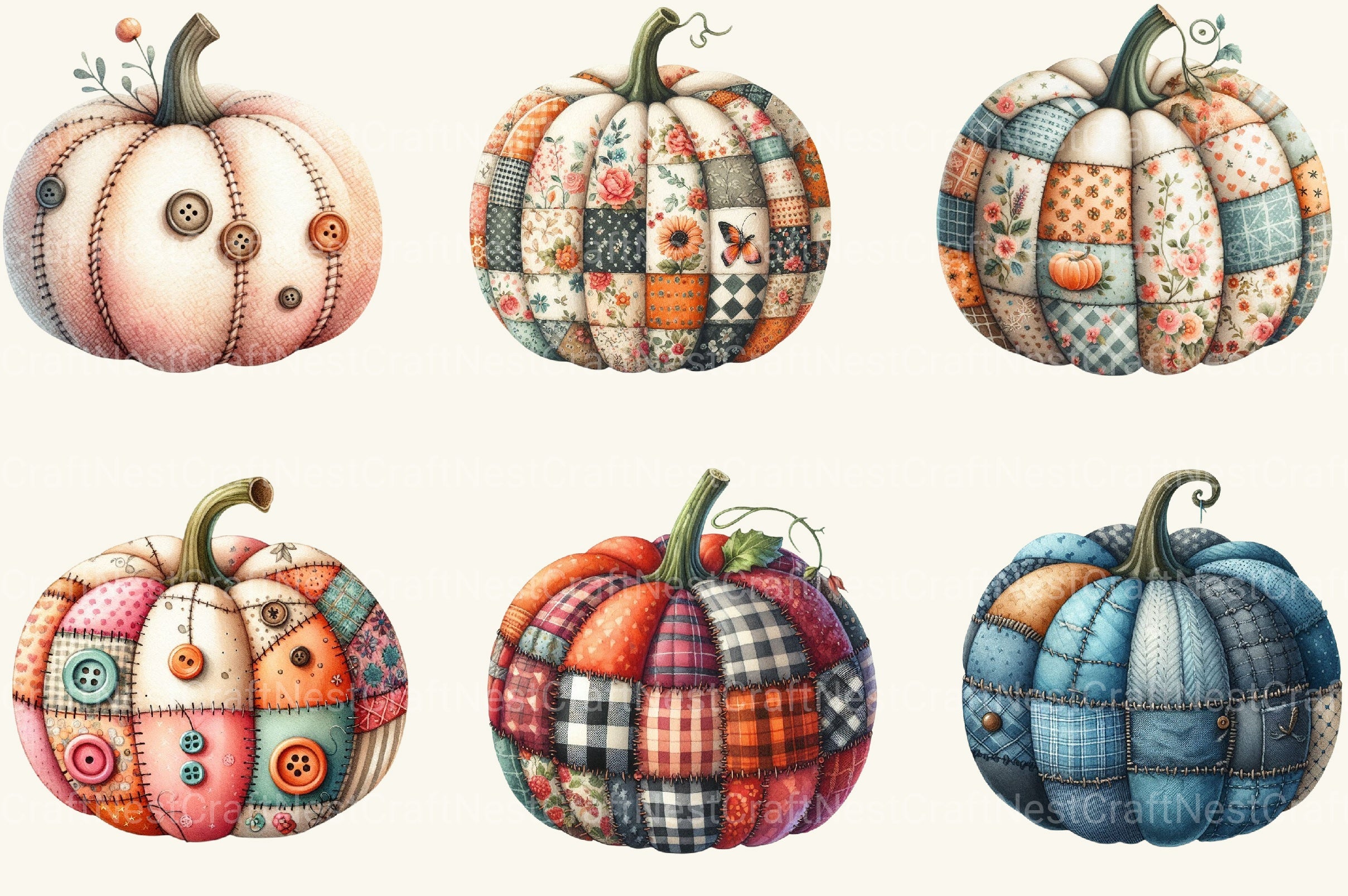 Autumn Patchwork Pumpkin Clipart Bundle 2 - CraftNest - Digital Crafting and Art