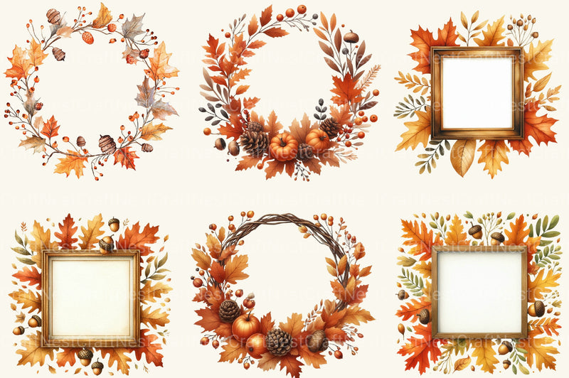 Autumn Floral Border And Fall Clipart Bundle - CraftNest - Digital Crafting and Art