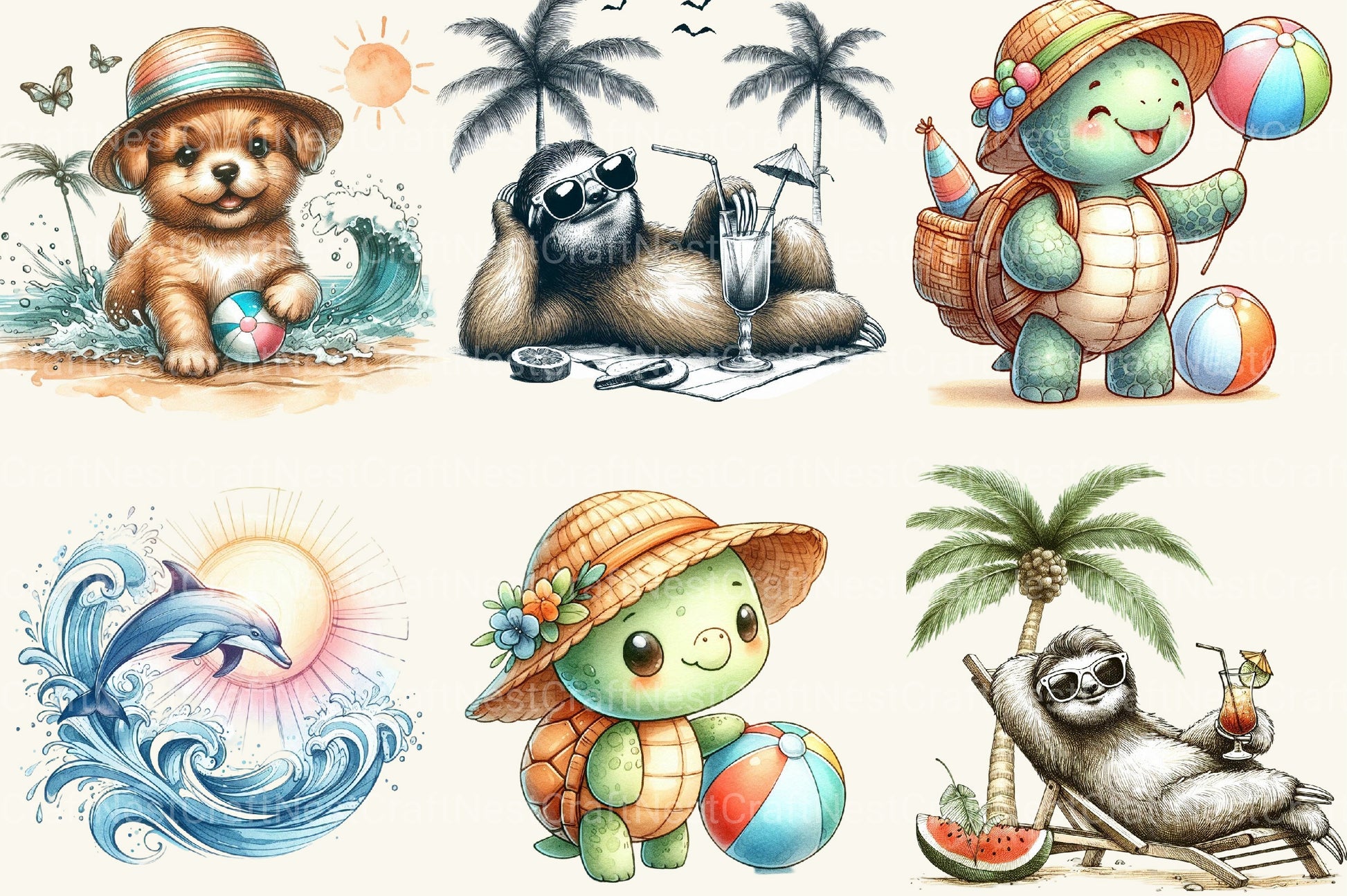 Summer Animals Clipart Bundle 3 - CraftNest - Digital Crafting and Art