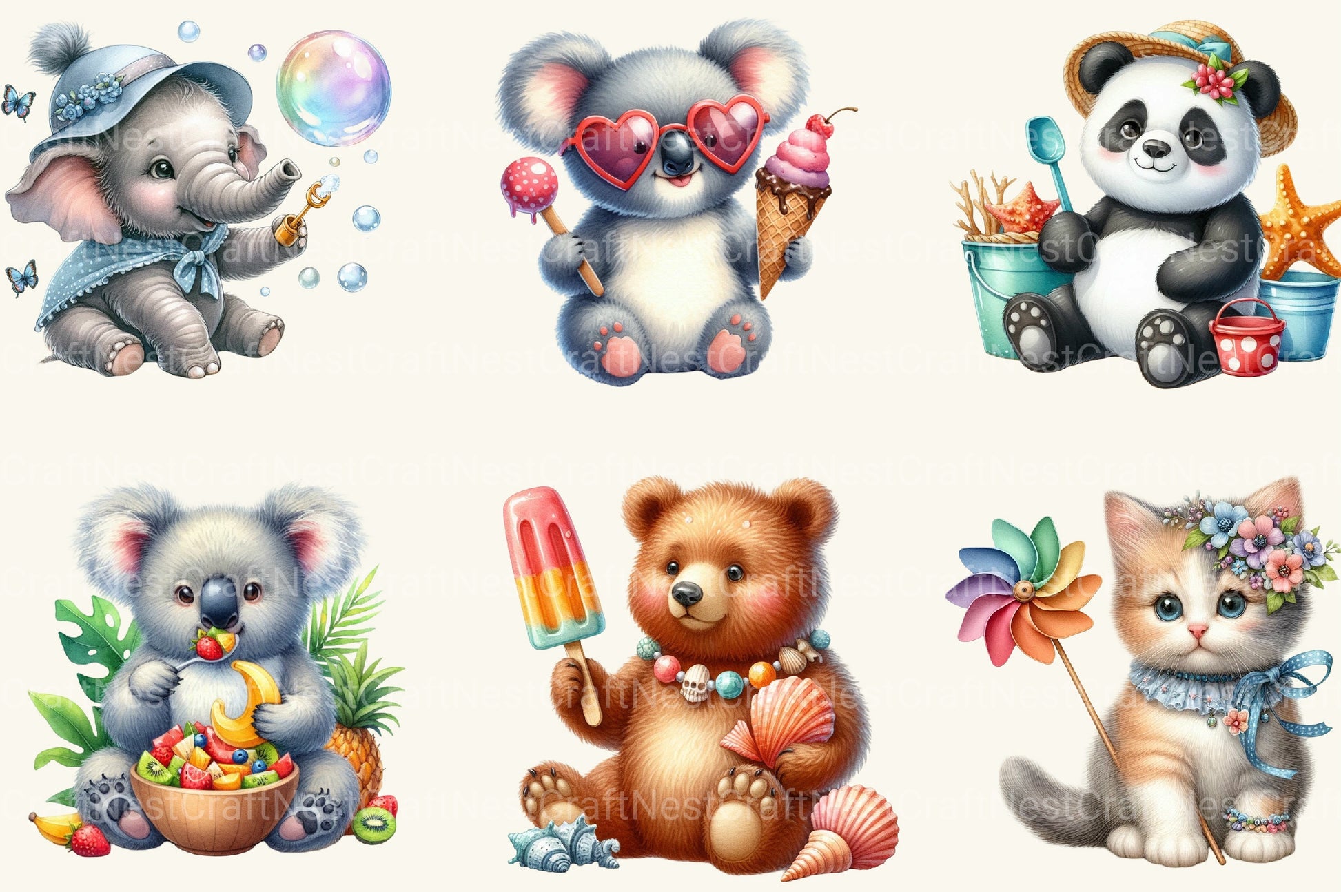 Cute Summer Animals Clipart Bundle 2 - CraftNest - Digital Crafting and Art