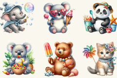 Cute Summer Animals Clipart Bundle 2 - CraftNest - Digital Crafting and Art