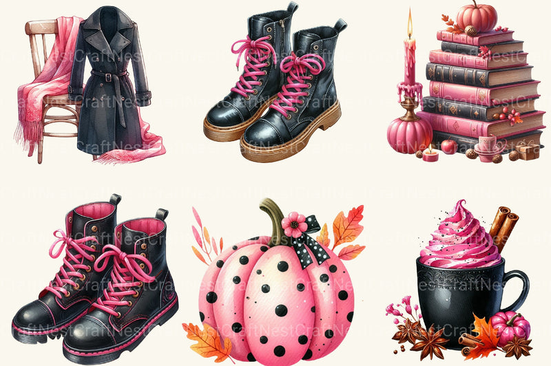 Pink And Black Autumn Clipart Bundle 1 - CraftNest - Digital Crafting and Art