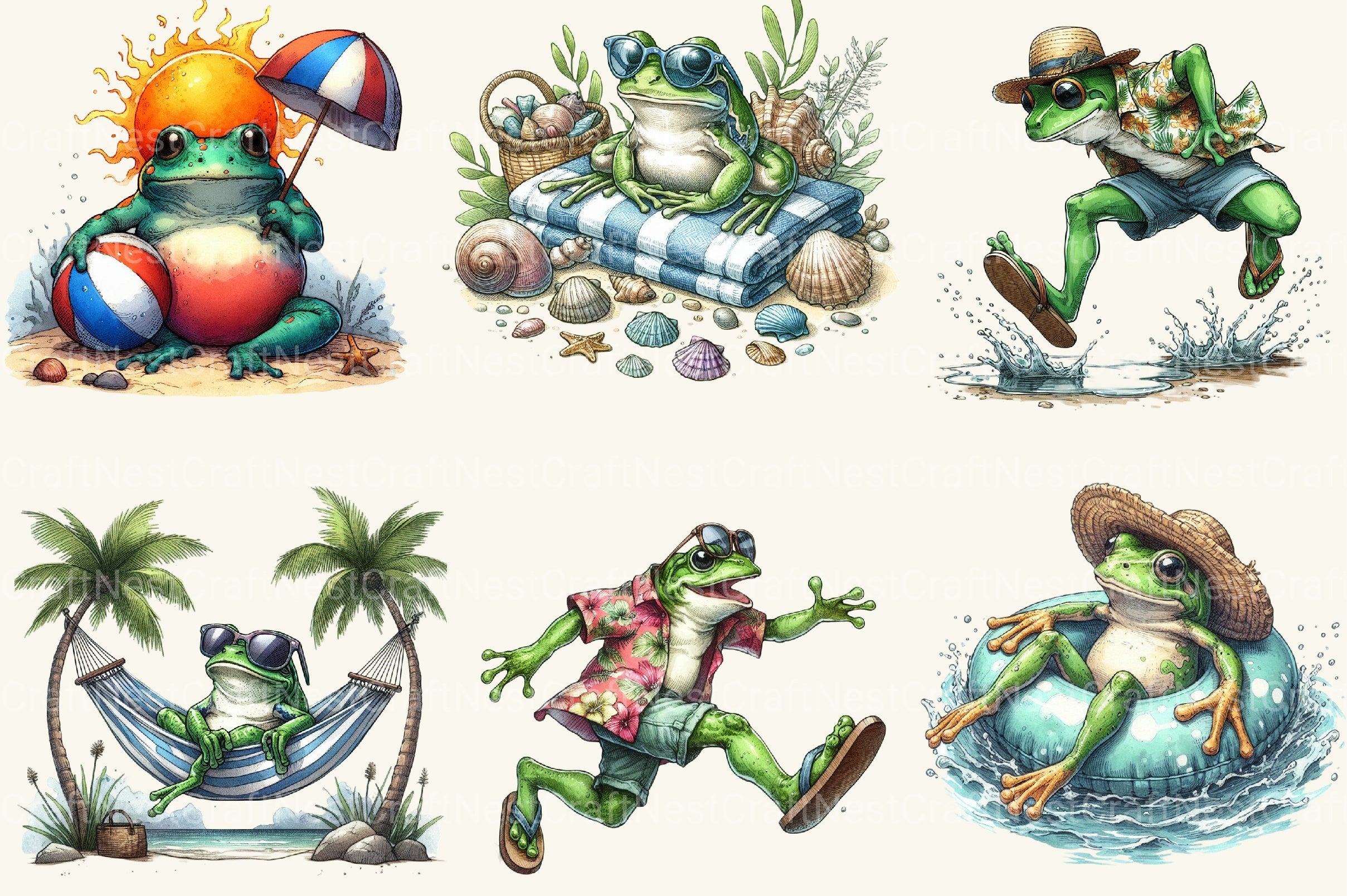 Frog Enjoying Summer Holiday Clipart Bundle - CraftNest - Digital Crafting and Art