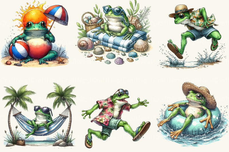 Frog Enjoying Summer Holiday Clipart Bundle - CraftNest - Digital Crafting and Art