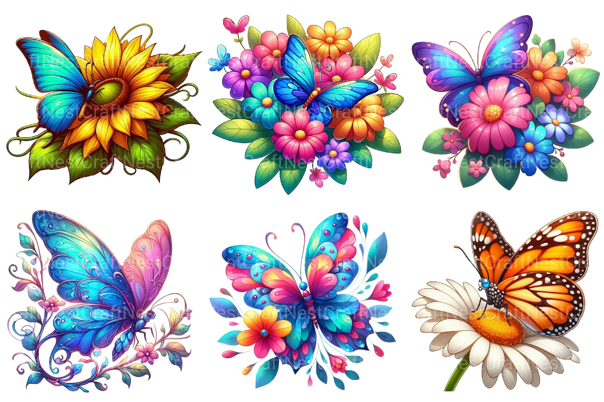 Butterfly Flowers Sublimation Clipart Bundle - CraftNest - Digital Crafting and Art