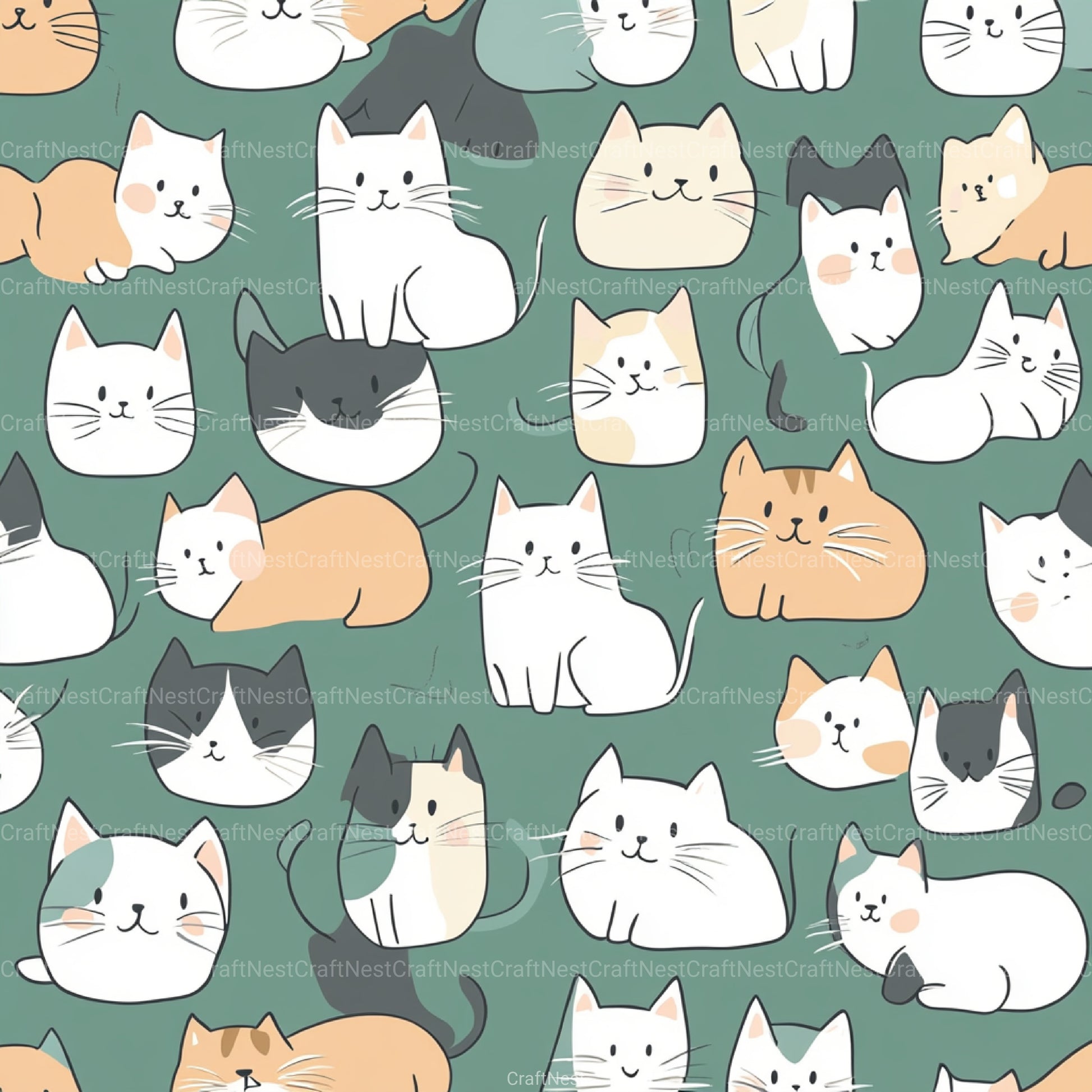 Seamless Kawaii Cute Cats Pattern Digital Paper - CraftNest - Digital Crafting and Art