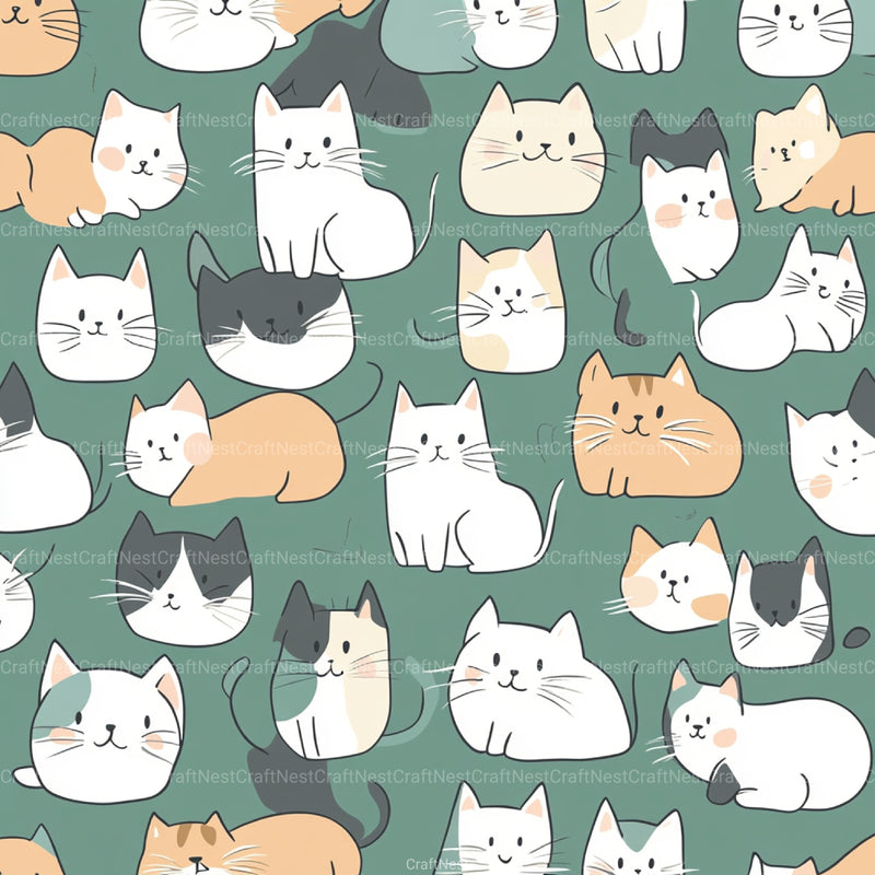 Seamless Kawaii Cute Cats Pattern Digital Paper - CraftNest - Digital Crafting and Art