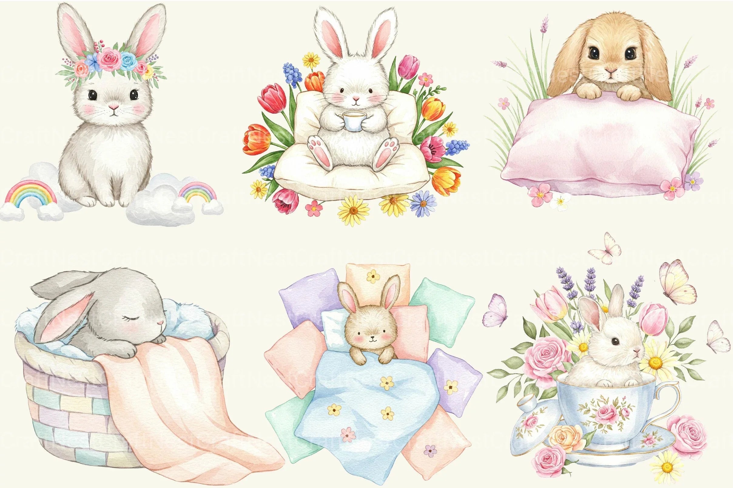 Little Cute Bunny Clipart Bundle - CraftNest - Digital Crafting and Art