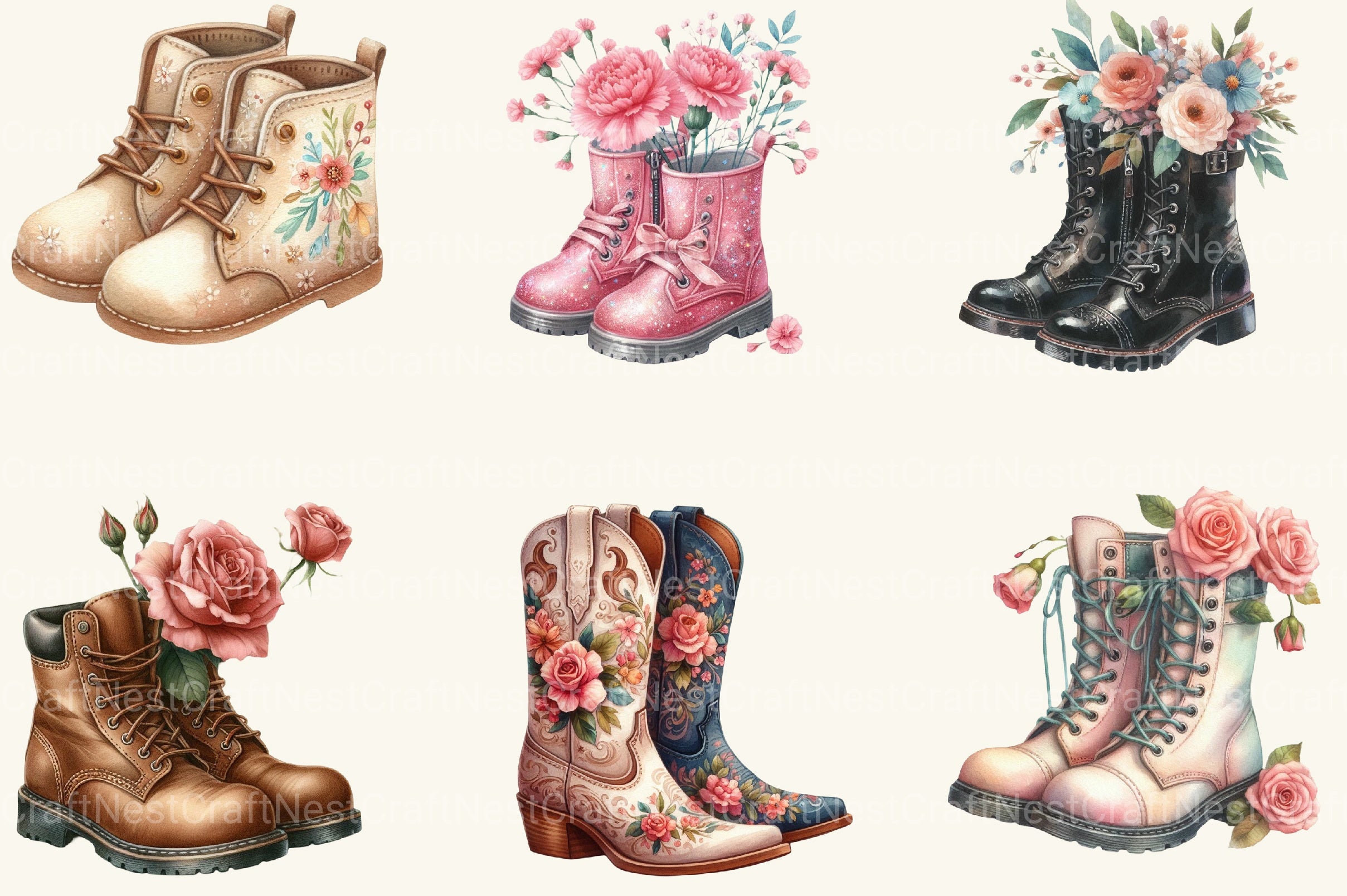 Floral Boots Clipart Bundle - CraftNest - Digital Crafting and Art