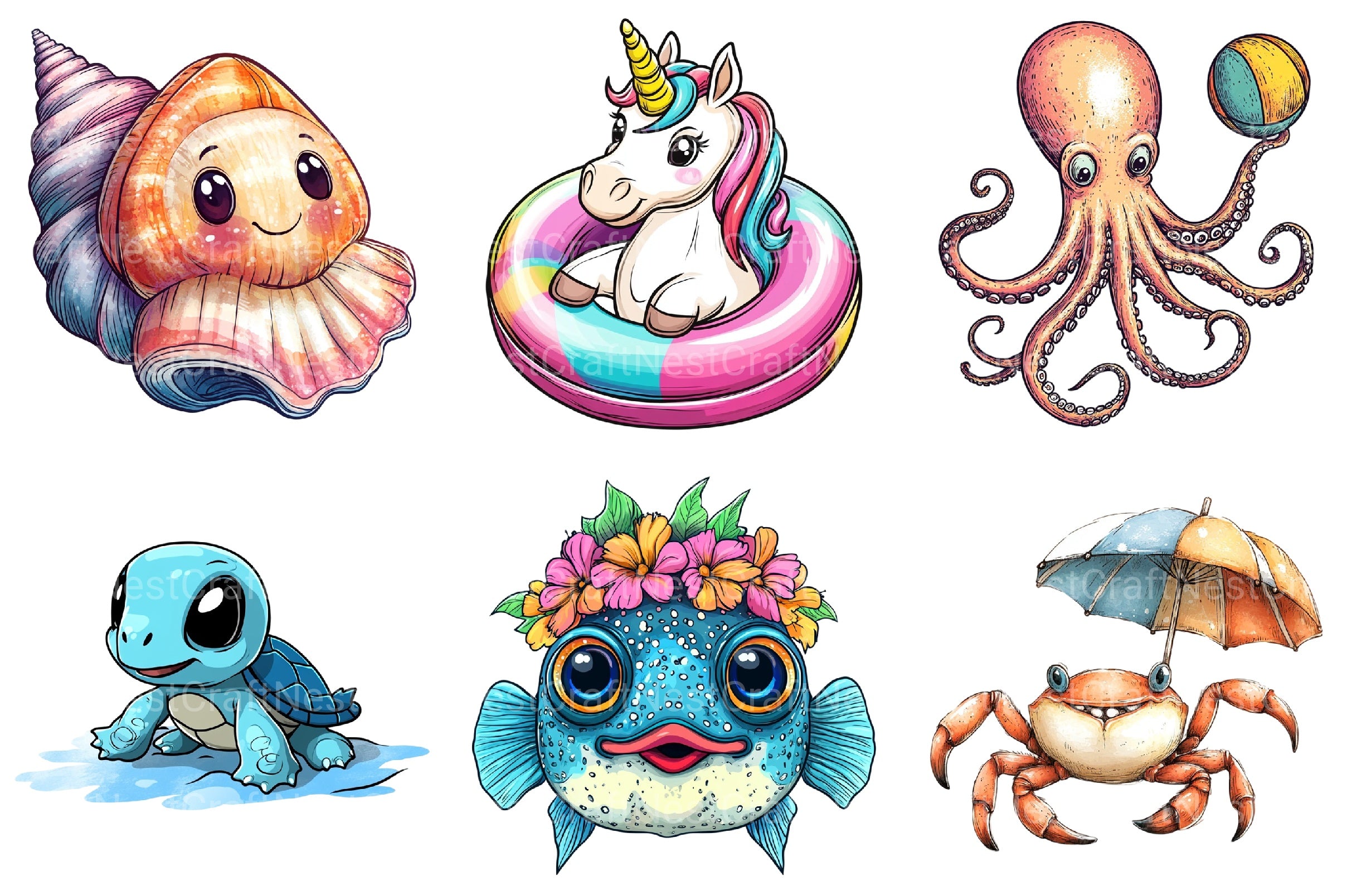 Cute Summer Beach Clipart Bundle - CraftNest - Digital Crafting and Art