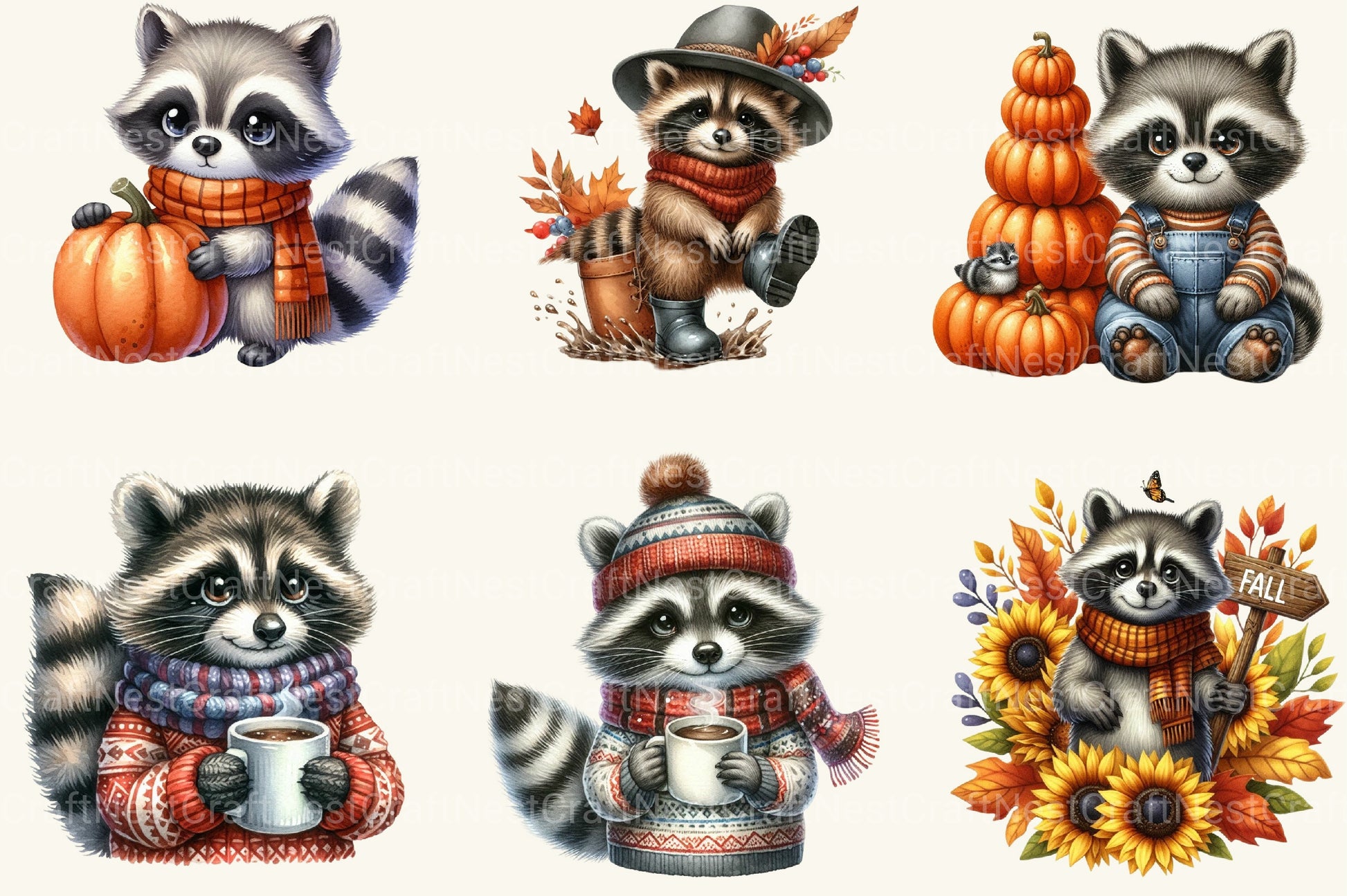 Autumn Raccoons Clipart Bundle 2 - CraftNest - Digital Crafting and Art