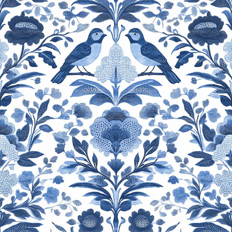 Blue Birds & Flowers Chinoiserie Pattern Clipart Bundle - CraftNest - Digital Crafting and Art