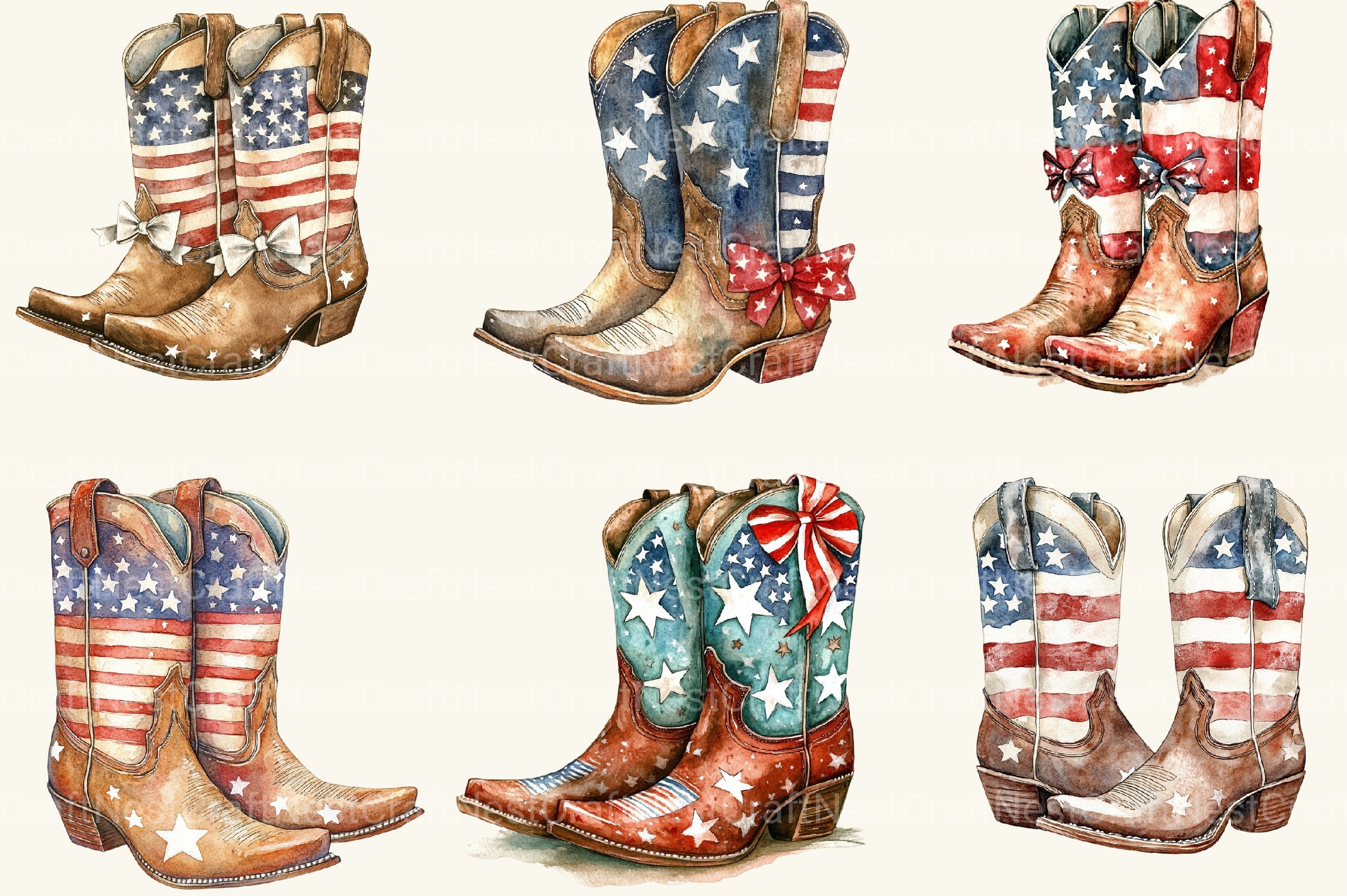 Coquette Cowgirl 4th Of July Clipart Bundle - CraftNest - Digital Crafting and Art