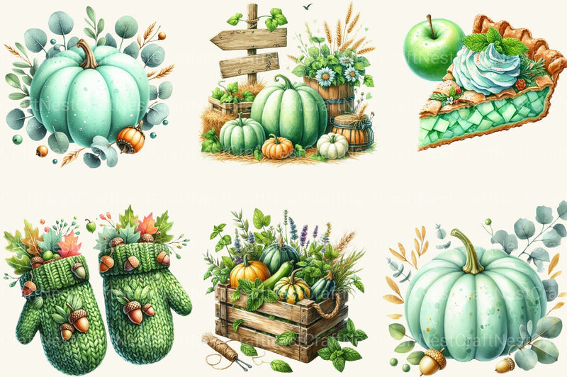 Mint Fresh Green Autumn Clipart Bundle - CraftNest - Digital Crafting and Art