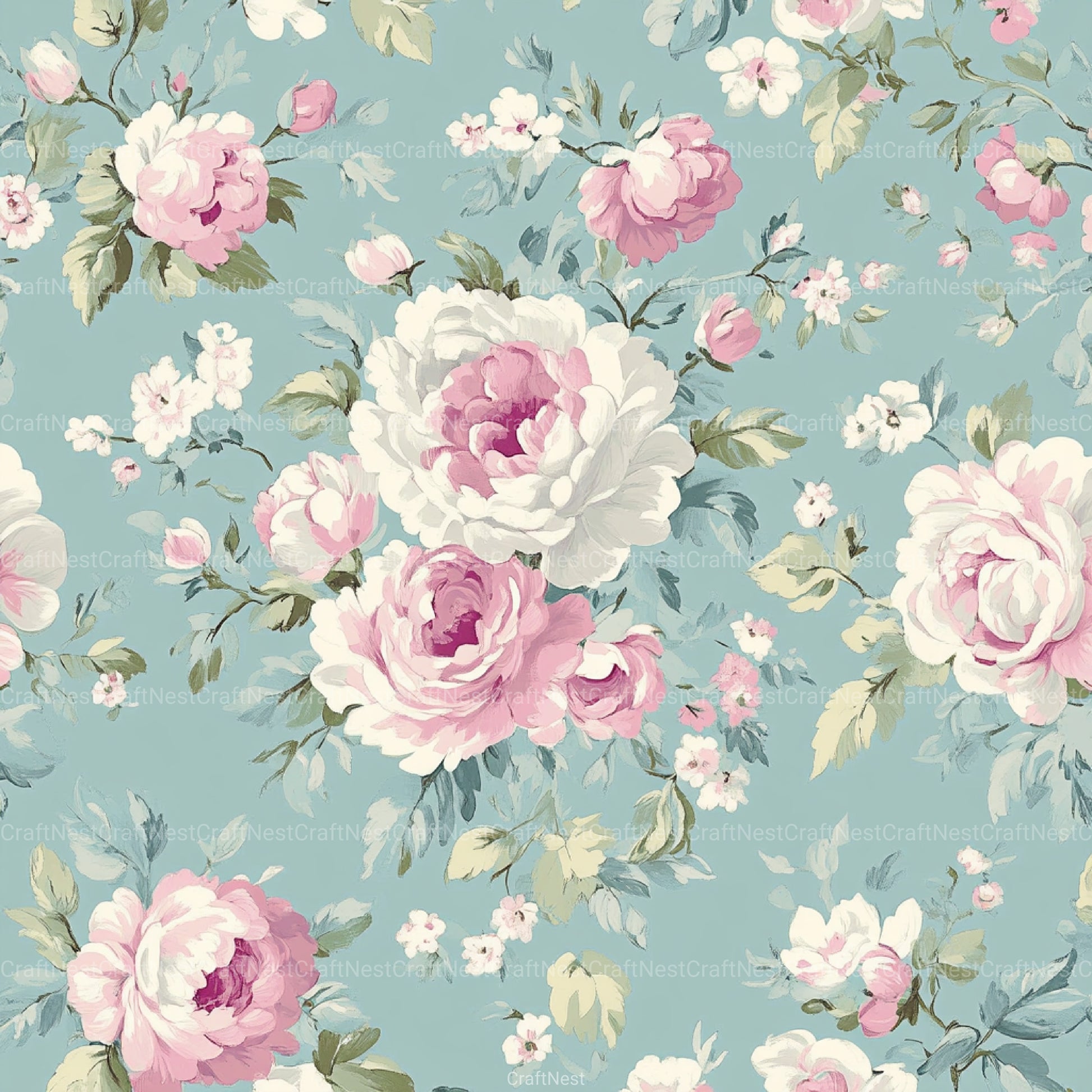 French Shabby Chic Pastel Flower Pattern Clipart Bundle 2 - CraftNest - Digital Crafting and Art