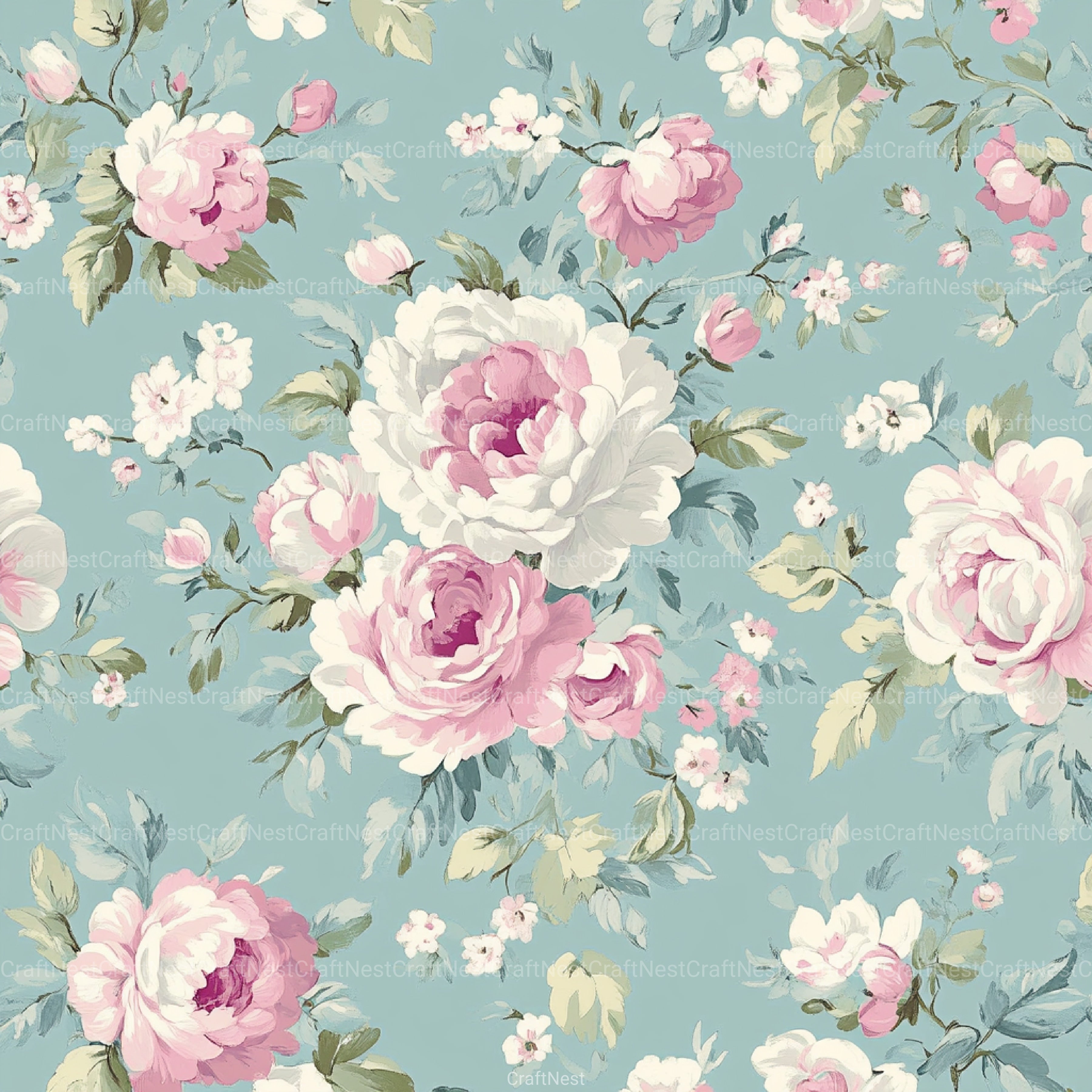 French Shabby Chic Pastel Flower Pattern Clipart Bundle 2 - CraftNest - Digital Crafting and Art