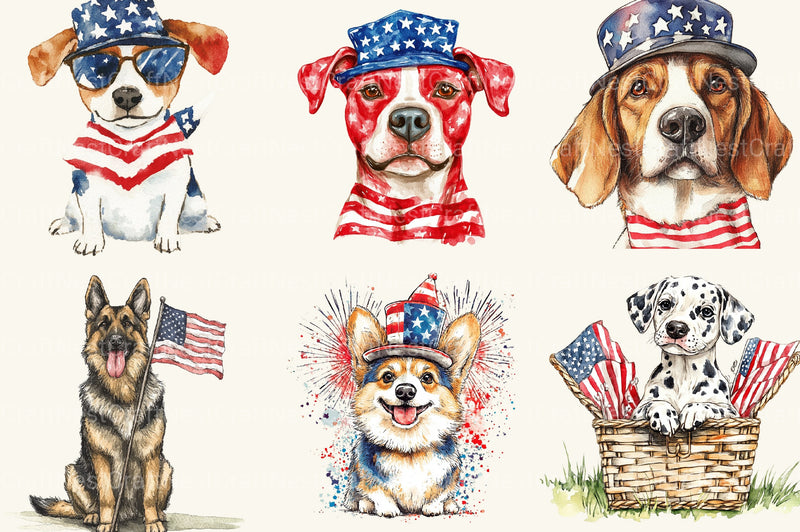 Patriotic Dogs 4th Of July Clipart Bundle - CraftNest - Digital Crafting and Art