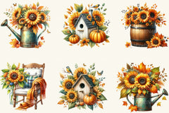 Vintage Sunflowers Autumn Clipart Bundle 2 - CraftNest - Digital Crafting and Art