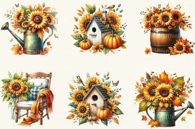 Vintage Sunflowers Autumn Clipart Bundle 2 - CraftNest - Digital Crafting and Art
