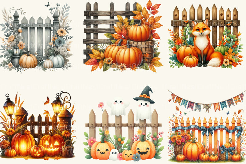 Fall Pumpkin Fence Clipart Bundle 2 - CraftNest - Digital Crafting and Art