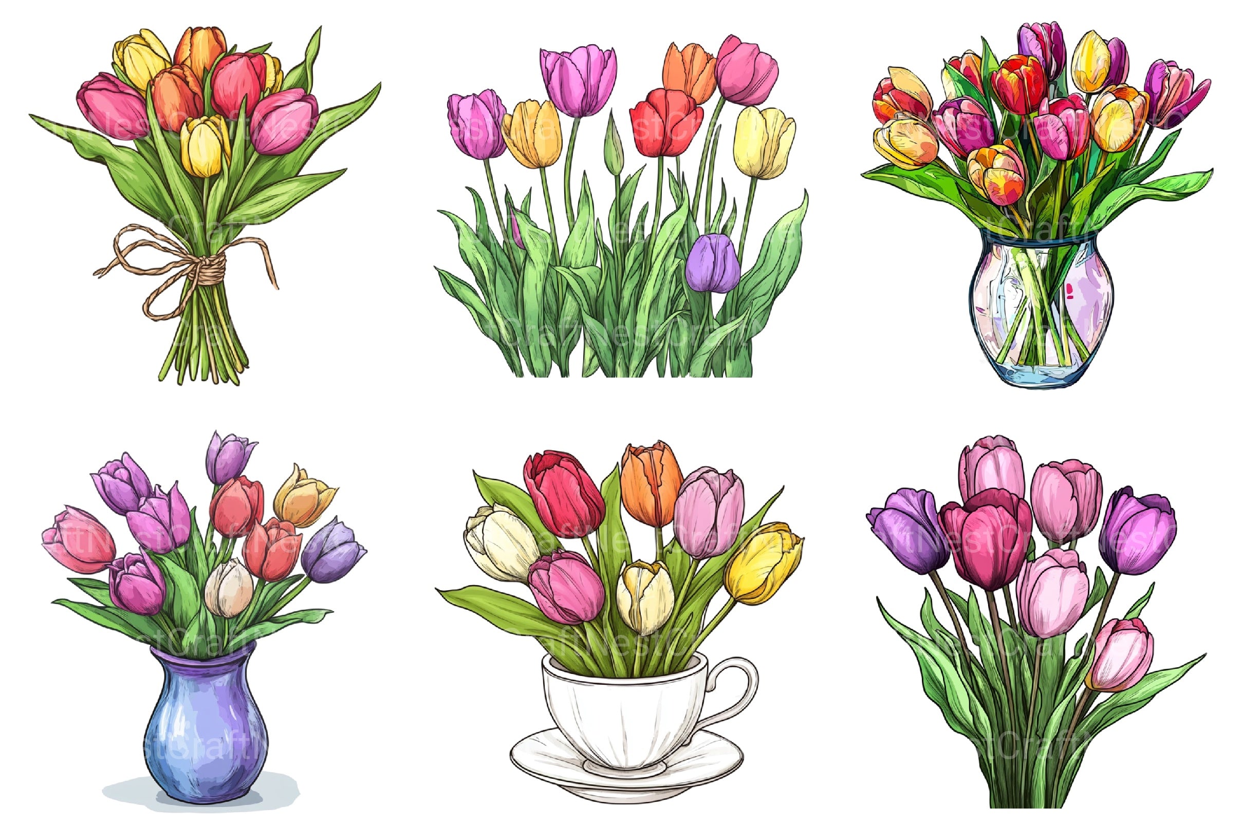 Welcome Spring Tulips Clipart Bundle - CraftNest - Digital Crafting and Art